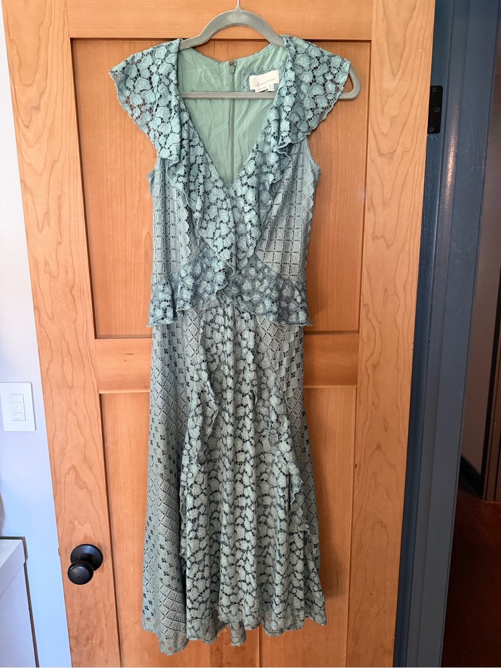 Size 2 Anthropologie Lace Ruffle Midi Dress - Sage Green